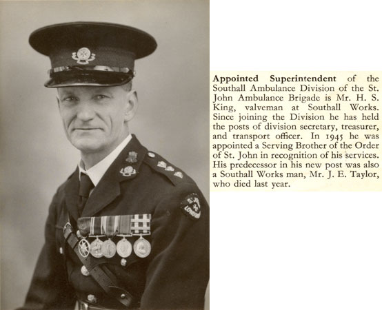 Photograph and news clipping on the appointment of Hugh Samuel King as Divisional Superintendent of the Southall Ambulance Division of the St. John Ambulance Brigade in 1950