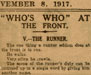1917 newspaper clippings, obituary of James Lever, Middlesex Regiment and Who's Who At The Front - The Runner