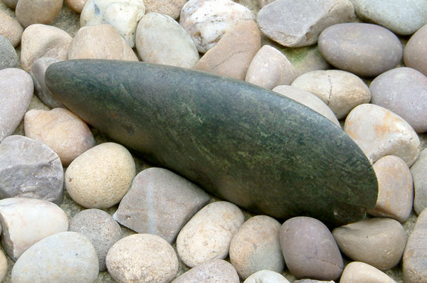 Photo of Neolithic (New Stone Age) flint axe head, taken 31 March 2004