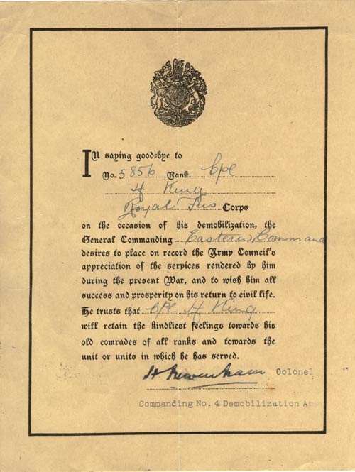 Demobilization from Eastern Command