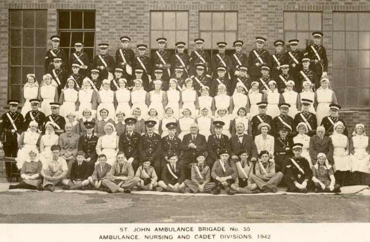 Photograph of St. John Ambulance Brigade No. 55, Ambulance, Nursing, and Cadet Divisions, 1942
